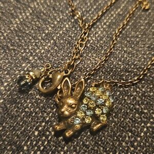 Vintage Delicate Bunny Pendant Necklace with Swarovski  Crystal Accents